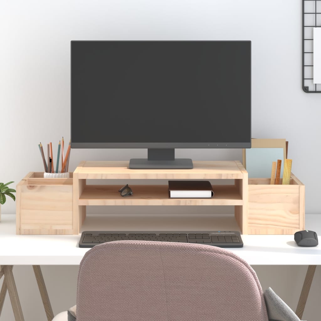 Stojan Na Monitor Bílý 100X27,5X15 Cm Masivní Borové Dřevo