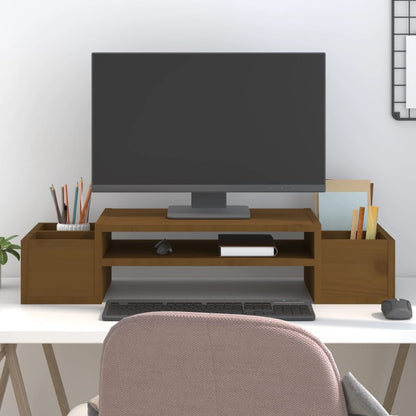 Stojan Na Monitor Bílý 100X27,5X15 Cm Masivní Borové Dřevo