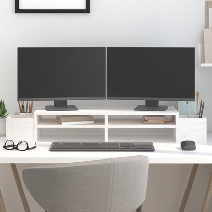 Stojan Na Monitor Bílý 100X27,5X15 Cm Masivní Borové Dřevo