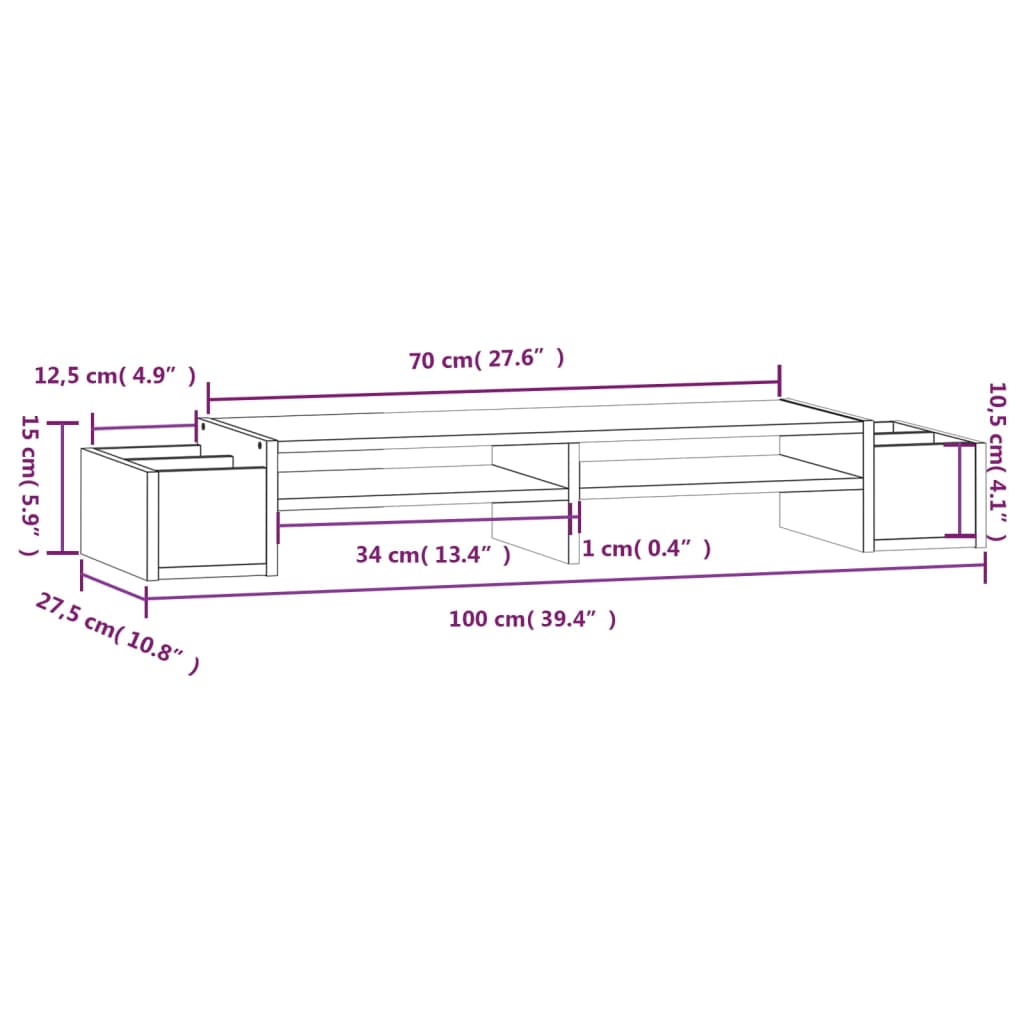 Stojan Na Monitor Bílý 100X27,5X15 Cm Masivní Borové Dřevo