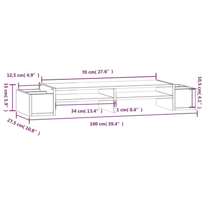 Stojan Na Monitor Bílý 100X27,5X15 Cm Masivní Borové Dřevo