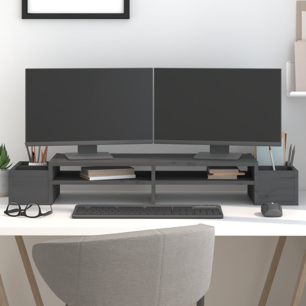 Stojan Na Monitor Bílý 100X27,5X15 Cm Masivní Borové Dřevo