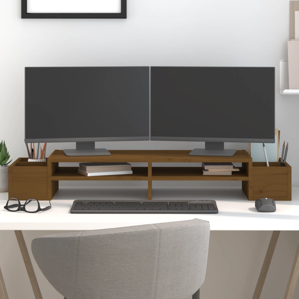 Stojan Na Monitor Bílý 100X27,5X15 Cm Masivní Borové Dřevo