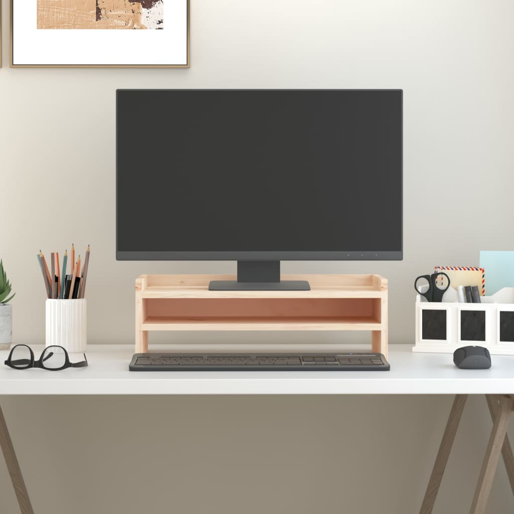 Stojan Na Monitor Bílý 100 X 24 X 16 Cm Masivní Borové Dřevo