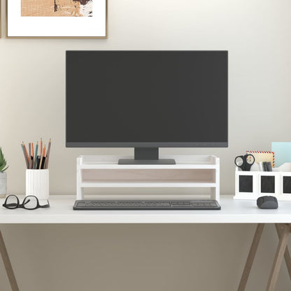 Stojan Na Monitor Bílý 100 X 24 X 16 Cm Masivní Borové Dřevo
