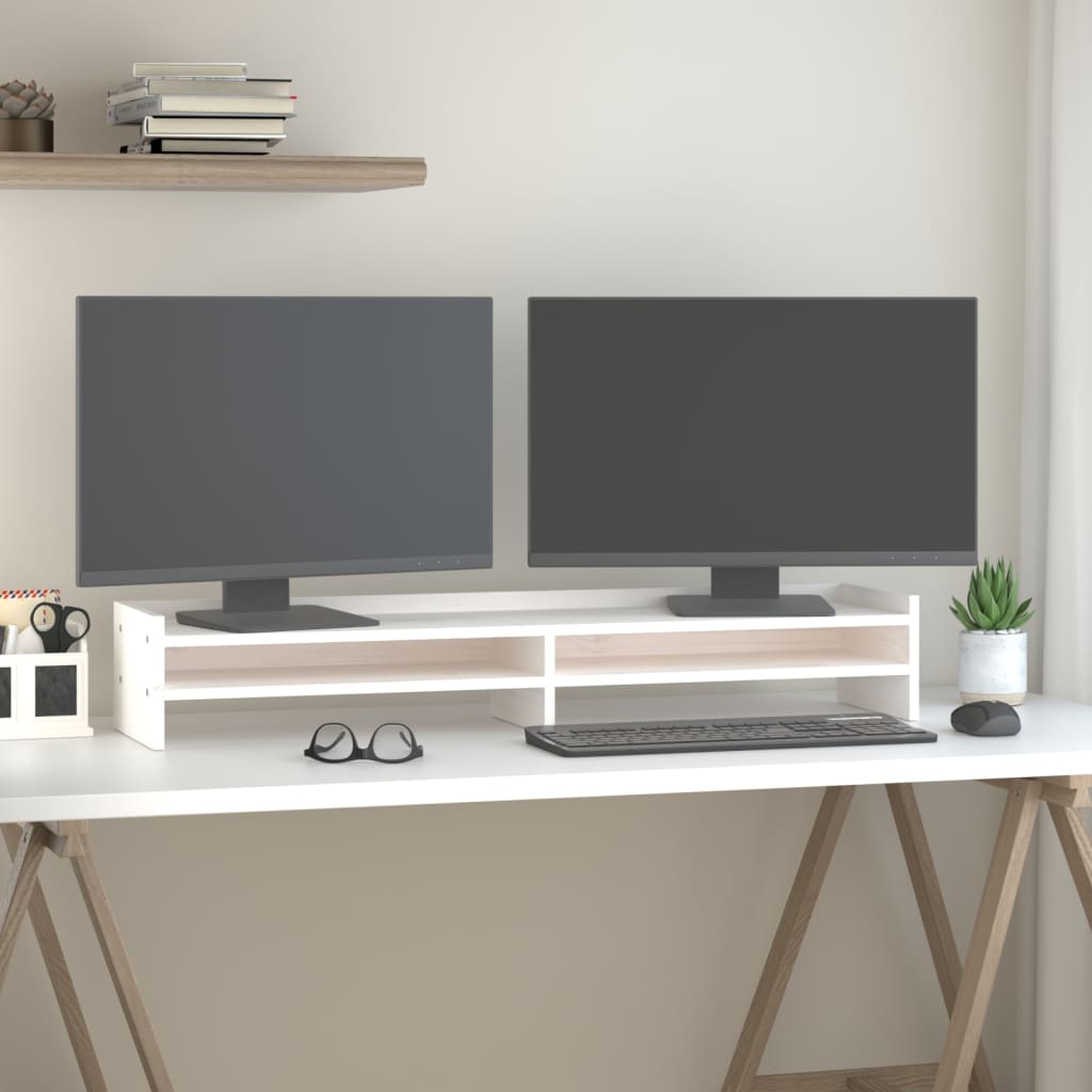 Stojan Na Monitor Bílý 100 X 24 X 16 Cm Masivní Borové Dřevo