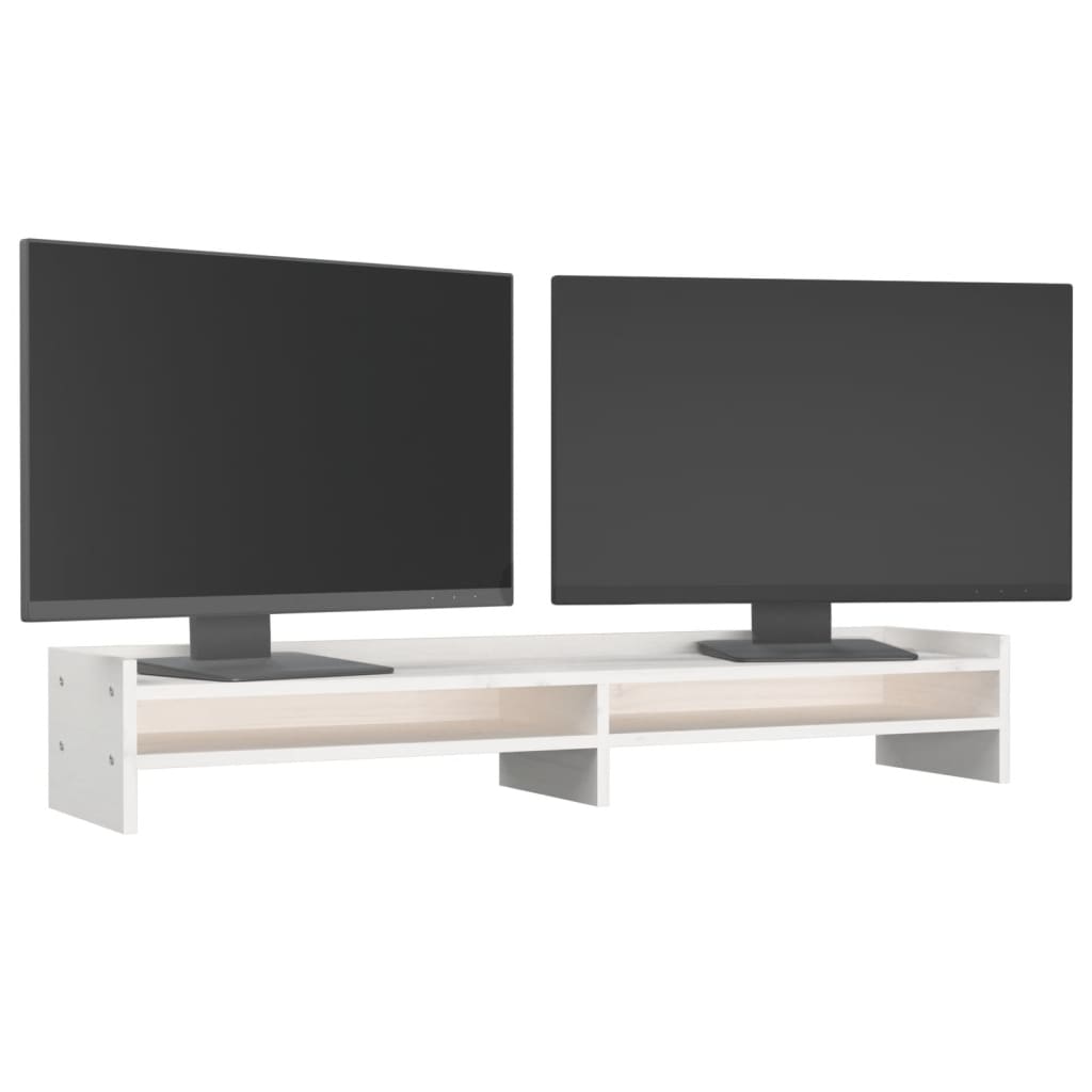 Stojan Na Monitor Bílý 100 X 24 X 16 Cm Masivní Borové Dřevo