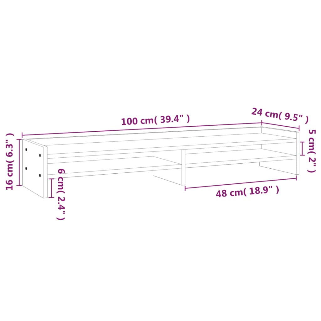 Stojan Na Monitor Bílý 100 X 24 X 16 Cm Masivní Borové Dřevo