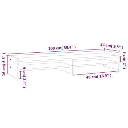 Stojan Na Monitor Bílý 100 X 24 X 16 Cm Masivní Borové Dřevo