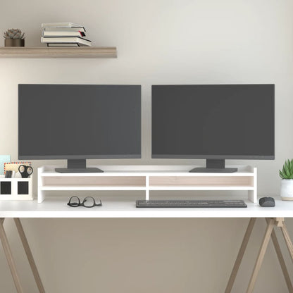 Stojan Na Monitor Bílý 100 X 24 X 16 Cm Masivní Borové Dřevo