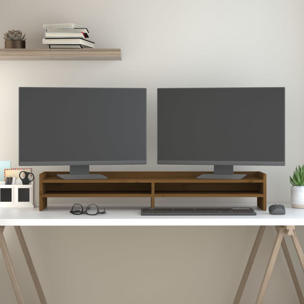 Stojan Na Monitor Bílý 100 X 24 X 16 Cm Masivní Borové Dřevo