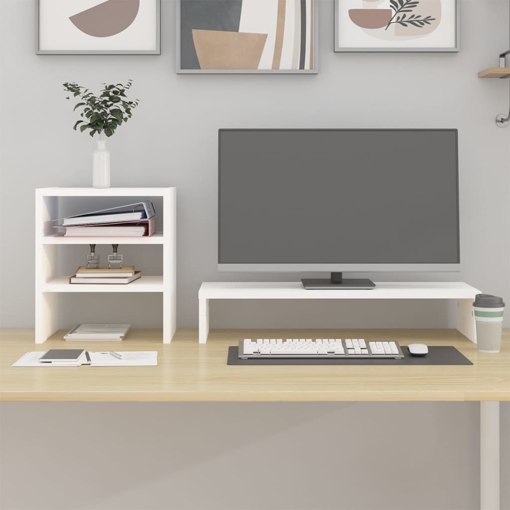 Stojan Na Monitor Bílý 81X20X30 Cm Masivní Borové Dřevo