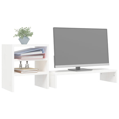 Stojan Na Monitor Bílý 81X20X30 Cm Masivní Borové Dřevo