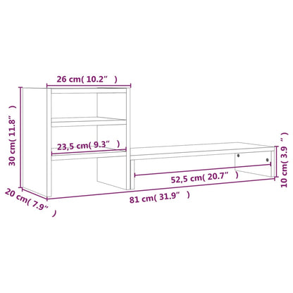 Stojan Na Monitor Bílý 81X20X30 Cm Masivní Borové Dřevo