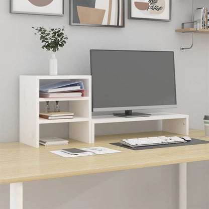Stojan Na Monitor Bílý 81X20X30 Cm Masivní Borové Dřevo