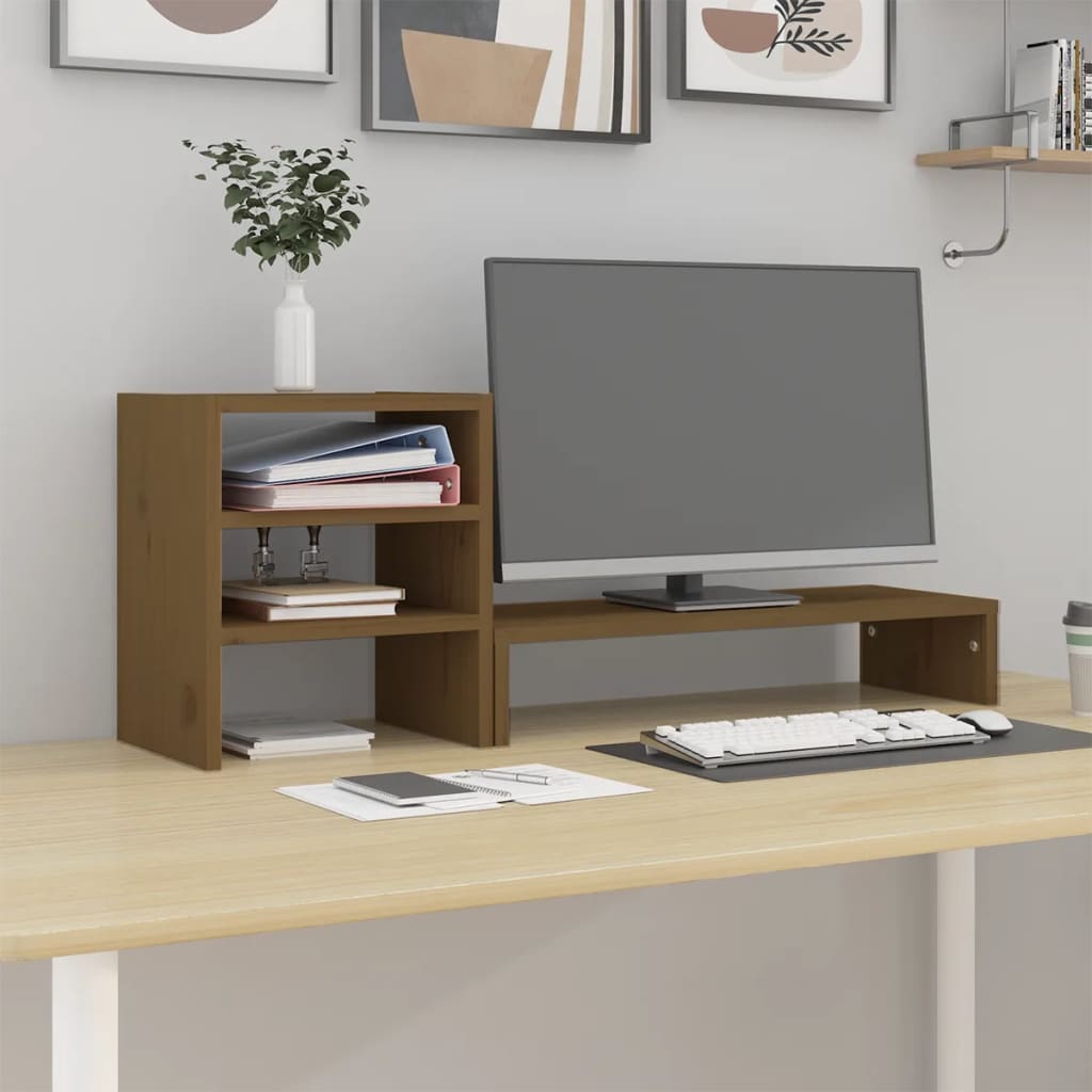 Stojan Na Monitor Bílý 81X20X30 Cm Masivní Borové Dřevo
