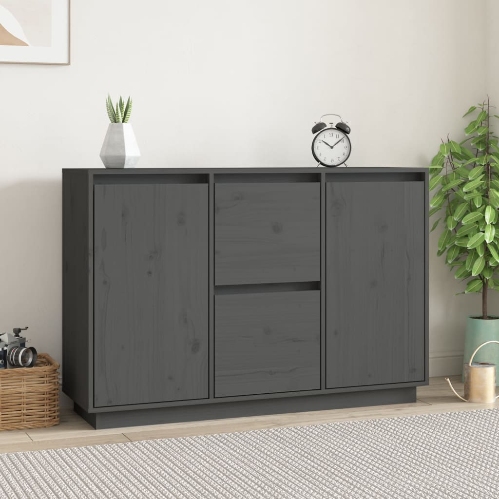 Příborník Šedý 111X34X75 Cm Masivní Borové Dřevo