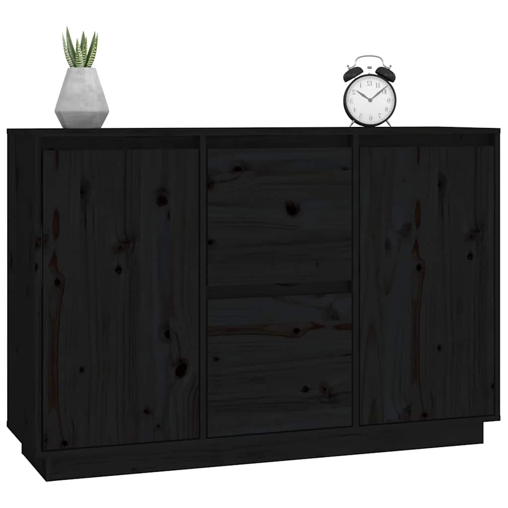 Příborník Černý 111X34X75 Cm Masivní Borové Dřevo