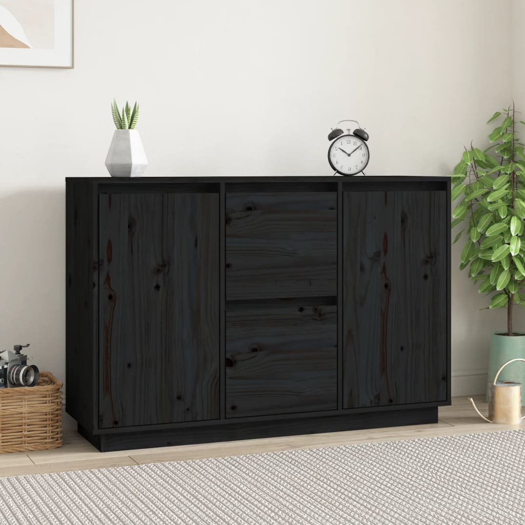 Příborník Černý 111X34X75 Cm Masivní Borové Dřevo