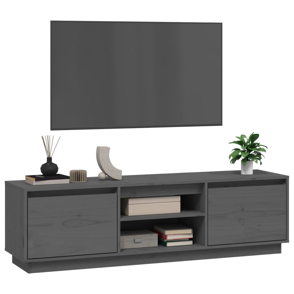 Tv Skříňka Šedá 140 X 35 X 40 Cm Masivní Borové Dřevo