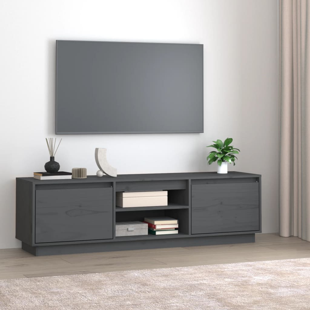 Tv Skříňka Šedá 140 X 35 X 40 Cm Masivní Borové Dřevo