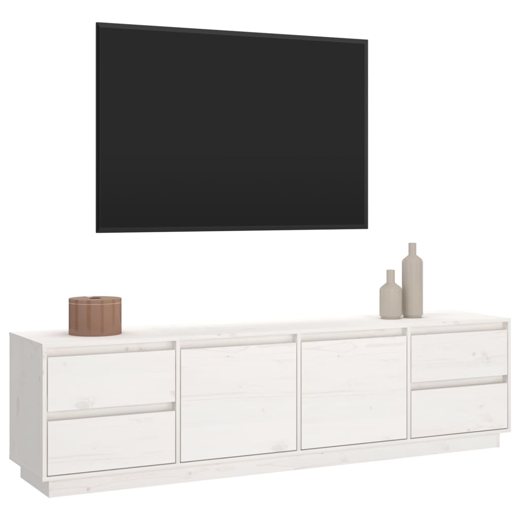 Tv Skříňka Bílá 176X37X47,5 Cm Masivní Borové Dřevo