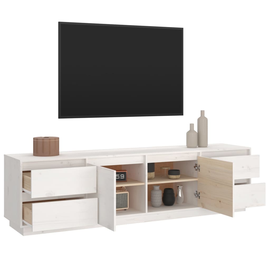 Tv Skříňka Bílá 176X37X47,5 Cm Masivní Borové Dřevo