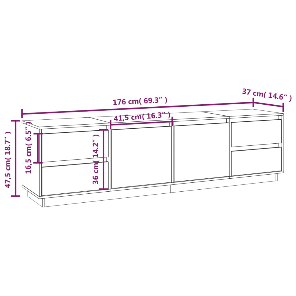 Tv Skříňka Bílá 176X37X47,5 Cm Masivní Borové Dřevo