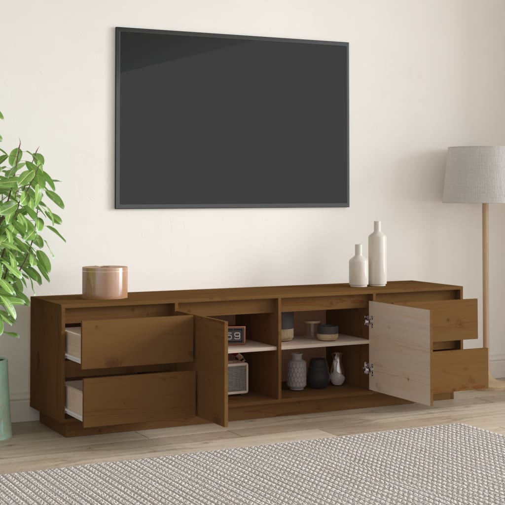Tv Skříňka Medově Hnědá 176X37X47,5 Cm Masivní Borové Dřevo