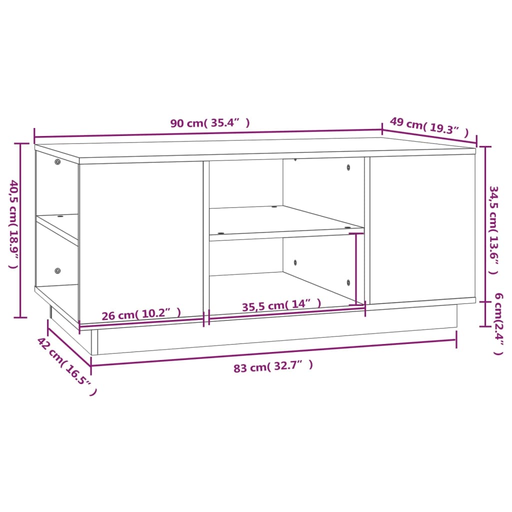 Konferenční Stolek Černý 90X49X40,5 Cm Masivní Borové Dřevo