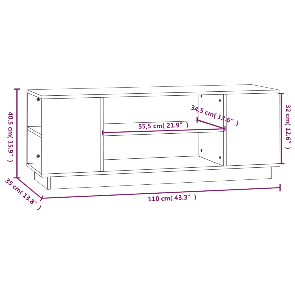 Tv Skříňka 110X35X40,5 Cm Masivní Borové Dřevo