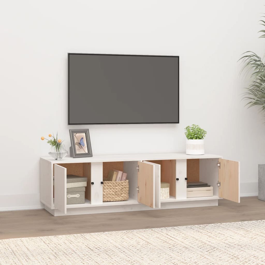 Tv Skříňka Bílá 140 X 40 X 40 Cm Masivní Borové Dřevo