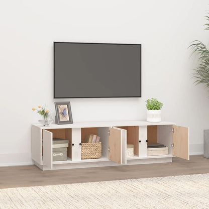 Tv Skříňka Bílá 140 X 40 X 40 Cm Masivní Borové Dřevo