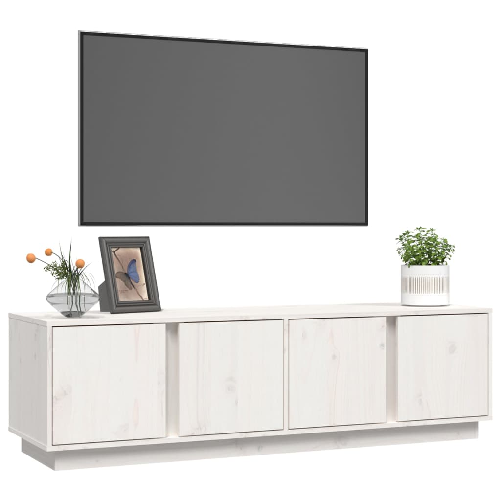 Tv Skříňka Bílá 140 X 40 X 40 Cm Masivní Borové Dřevo