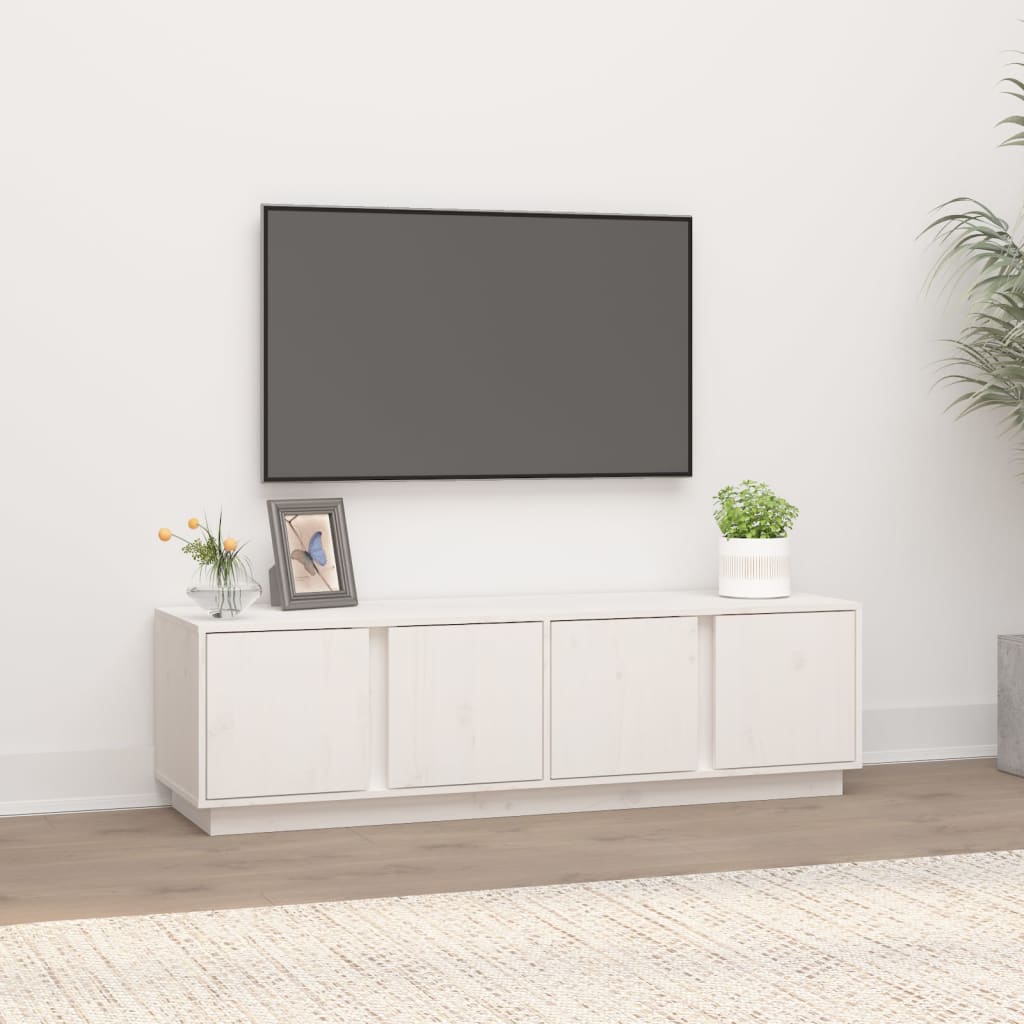 Tv Skříňka Bílá 140 X 40 X 40 Cm Masivní Borové Dřevo