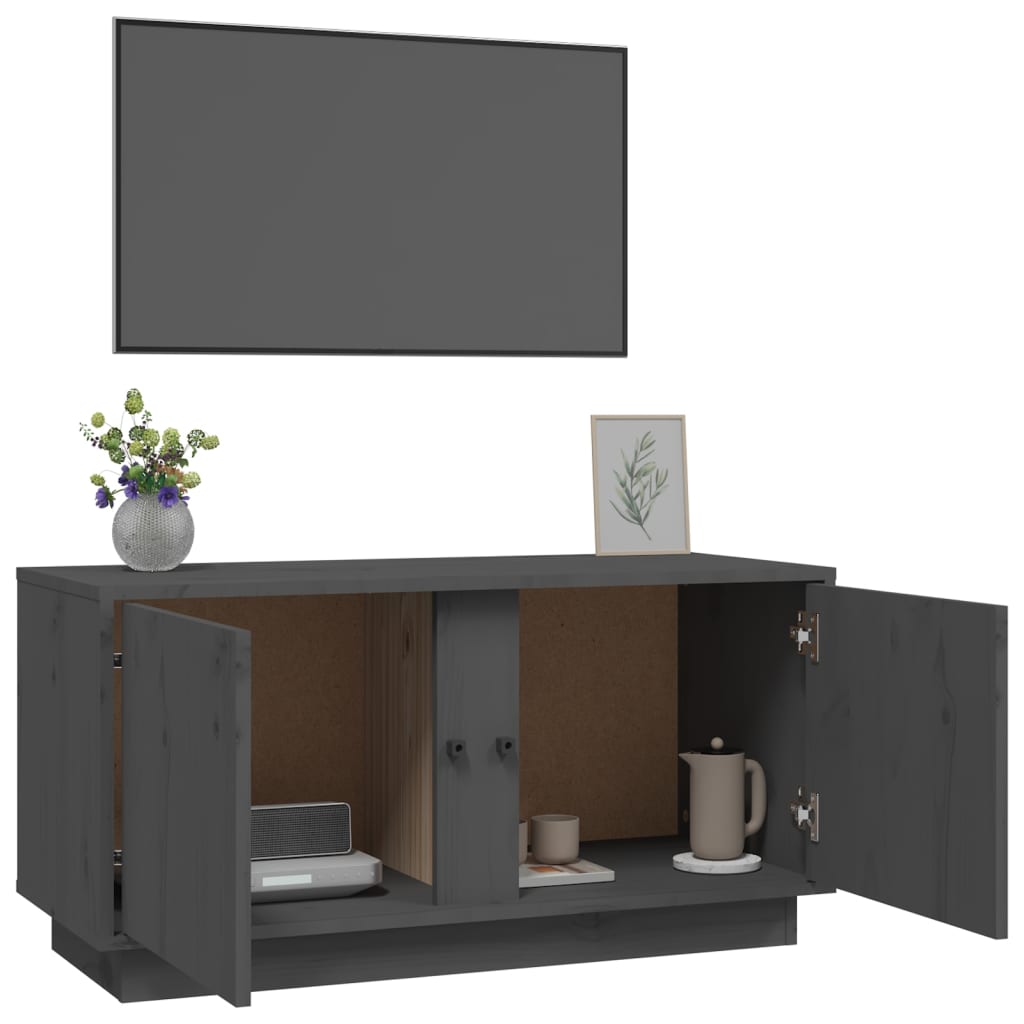 Tv Skříňka Šedá 80 X 35 X 40,5 Cm Masivní Borové Dřevo