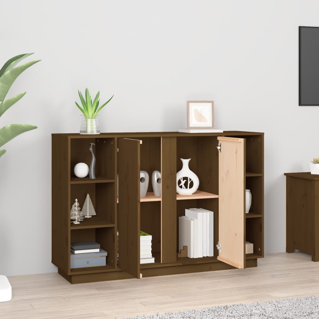 Příborník Medově Hnědý 120X35X80 Cm Masivní Borové Dřevo
