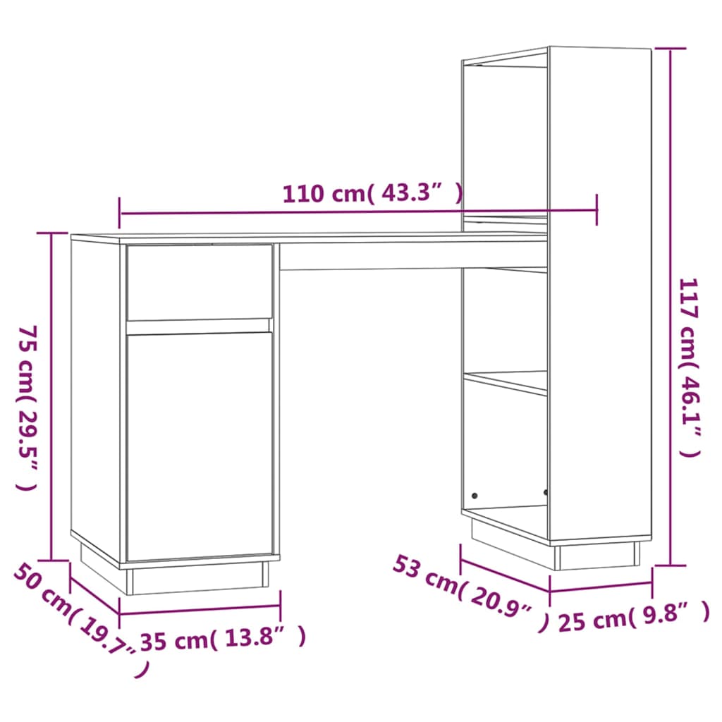 Psací Stůl Šedý 110X53X117 Cm Masivní Borové Dřevo
