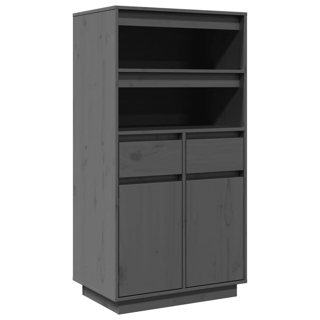 Skříň Highboard Šedá 60 X 40 X 116,5 Cm Masivní Borové Dřevo