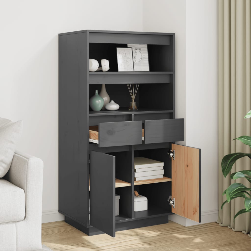 Skříň Highboard Šedá 60 X 40 X 116,5 Cm Masivní Borové Dřevo