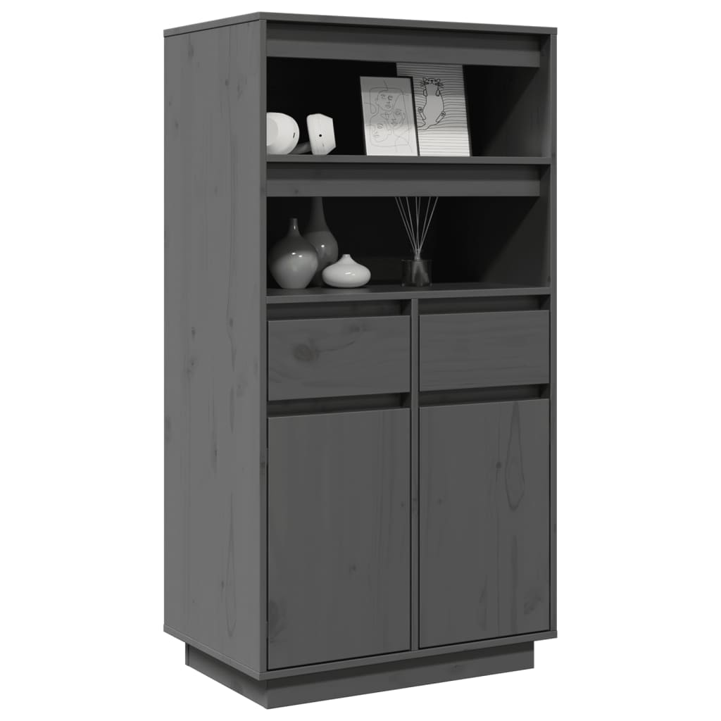 Skříň Highboard Šedá 60 X 40 X 116,5 Cm Masivní Borové Dřevo