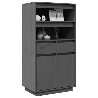 Skříň Highboard Šedá 60 X 40 X 116,5 Cm Masivní Borové Dřevo
