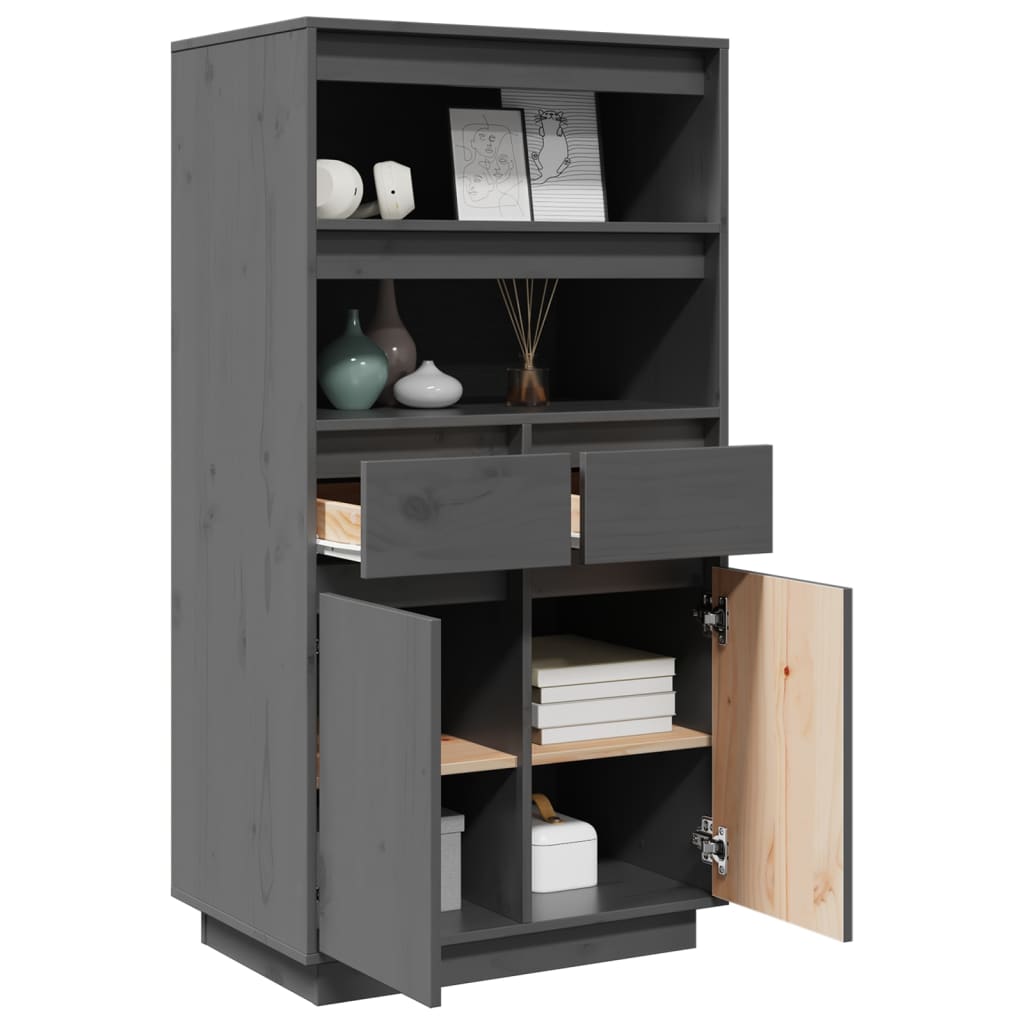 Skříň Highboard Šedá 60 X 40 X 116,5 Cm Masivní Borové Dřevo