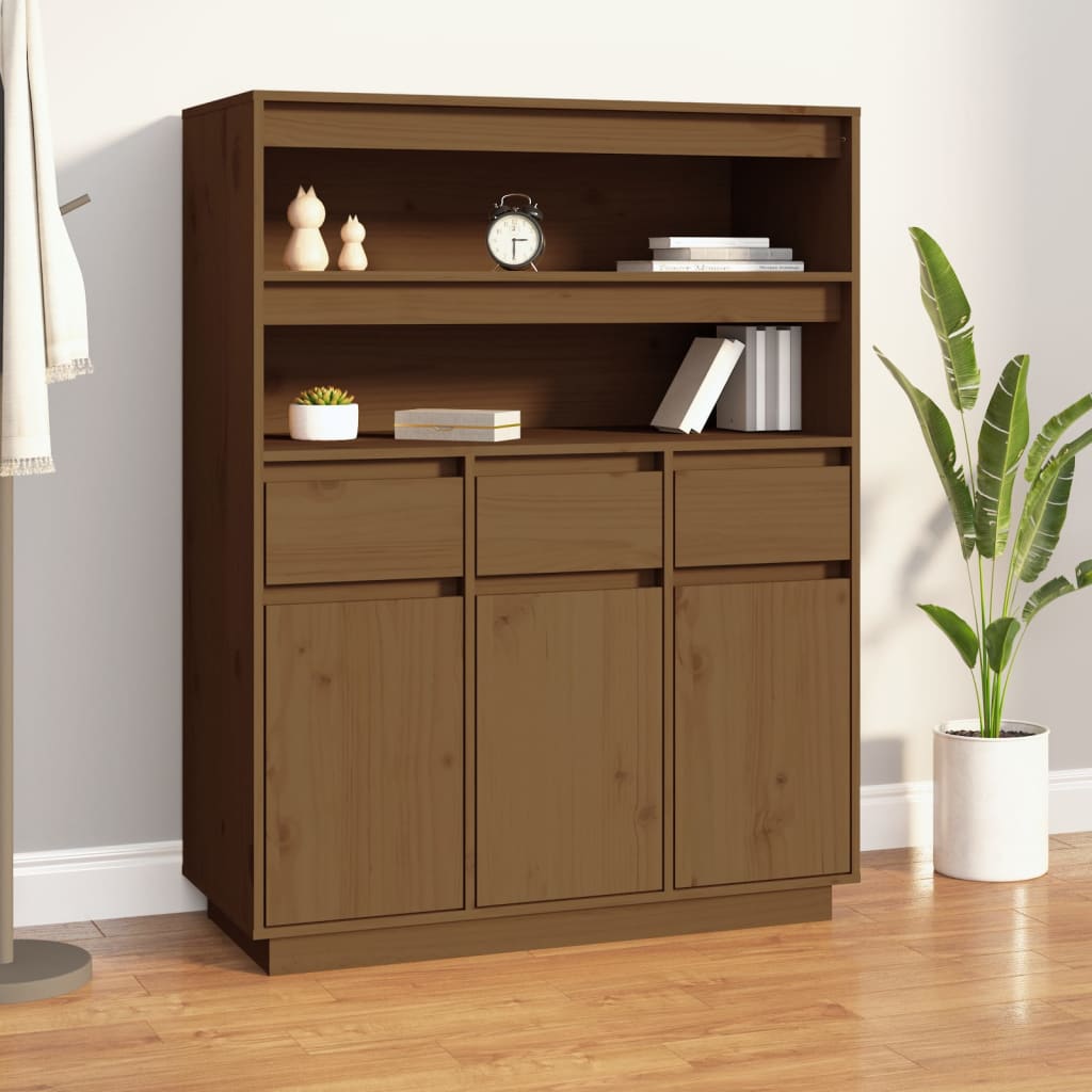 Skříň Highboard Medově Hnědá 89X40X116,5 Cm Masivní Borovice