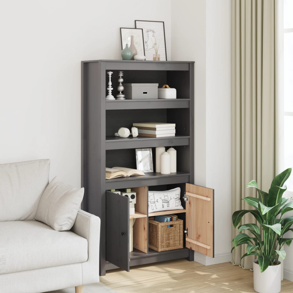 Skříň Highboard Šedá 80 X 35 X 154 Cm Masivní Borové Dřevo