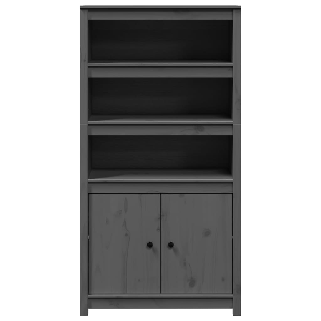 Skříň Highboard Šedá 80 X 35 X 154 Cm Masivní Borové Dřevo