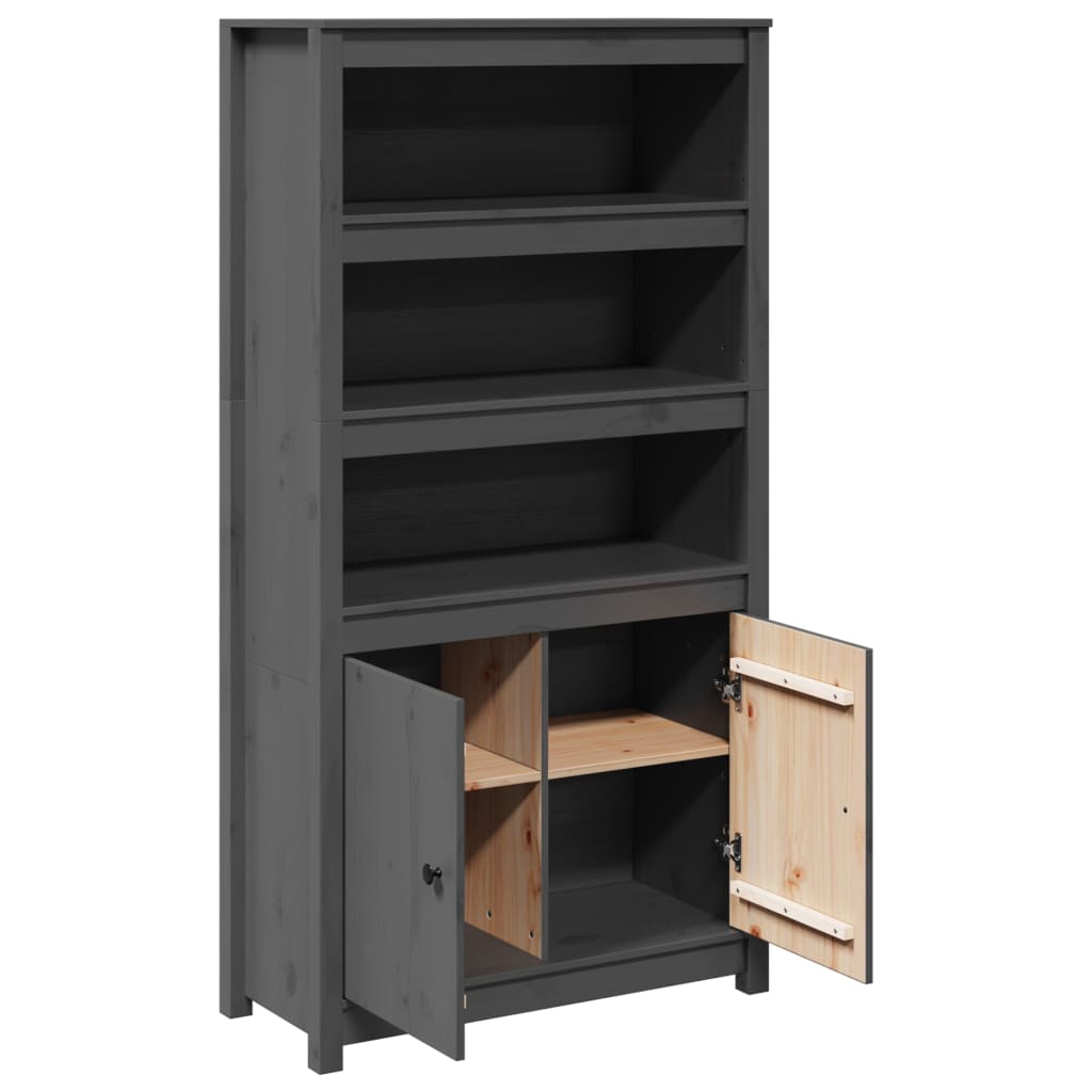 Skříň Highboard Šedá 80 X 35 X 154 Cm Masivní Borové Dřevo