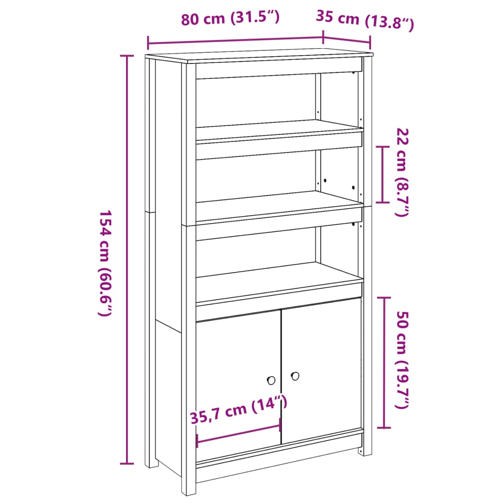 Skříň Highboard Šedá 80 X 35 X 154 Cm Masivní Borové Dřevo