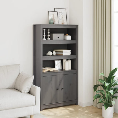 Skříň Highboard Šedá 80 X 35 X 154 Cm Masivní Borové Dřevo