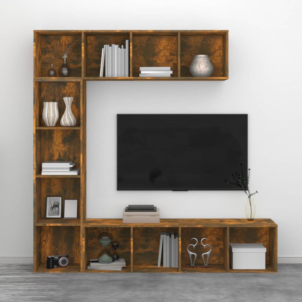 3Dílná Sada Knihoven / Tv Skříněk Kouřový Dub 180 X 30 X 180 Cm Kouřový Dub